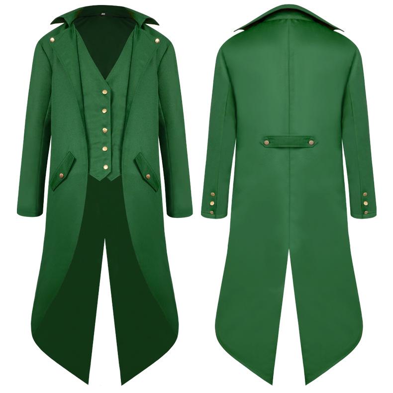 2024 Men's Solid Color Medieval Swallowtail Coat - European & American Mid-length Punk Retro Overcoat