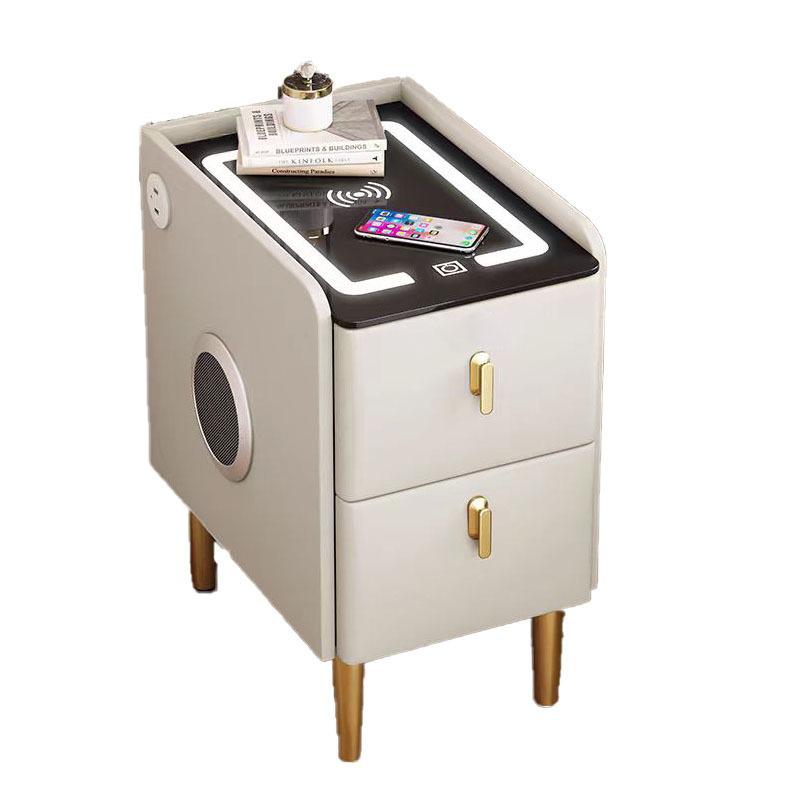 Luxury Narrow Bedside Table with Wireless Charging and Multi-functional Storage