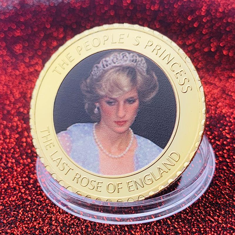 Princess Diana of England, gold-plated painted commemorative medal, craft gold coins, coins, play with commemorative coins