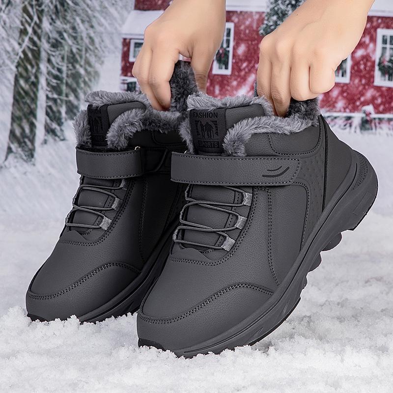 Winter high-top velvet cotton shoes leather surface non-slip thickened elderly shoes female mother warm walking shoes men's outdoor cotton boots