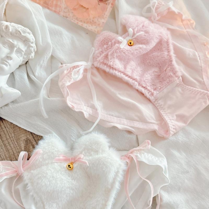 Cats Ear Bells Tie String Women's Furry Panties Cartoon Anime Ruffled Briefs Japanese Kitten Cosplay Lingerie Underwear
