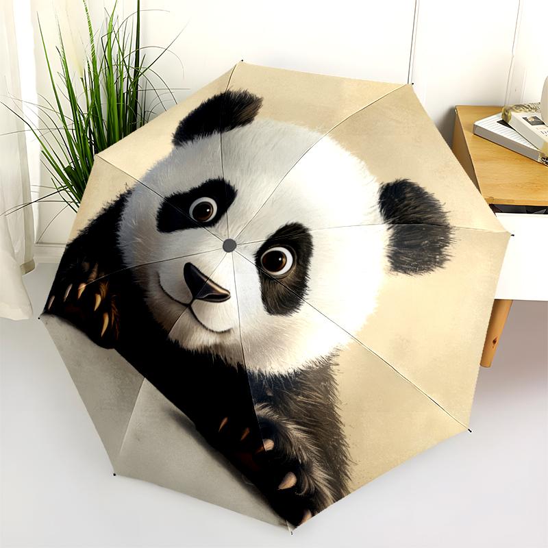 Panda Close-up pattern, automatic folding umbrella, portable and foldable design, 8 ribs, a Christmas or birthday gift.