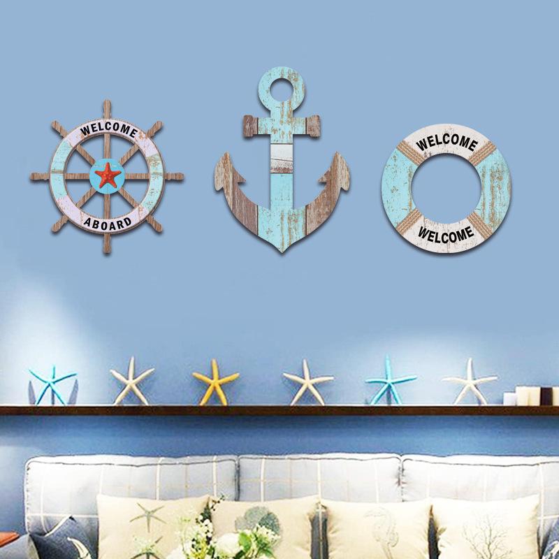 1SET New Nordic Bathroom Wall Decor Wooden Brand Coast Wooden Nautical Summer Bedroom Wall Decoration Wood Crafts