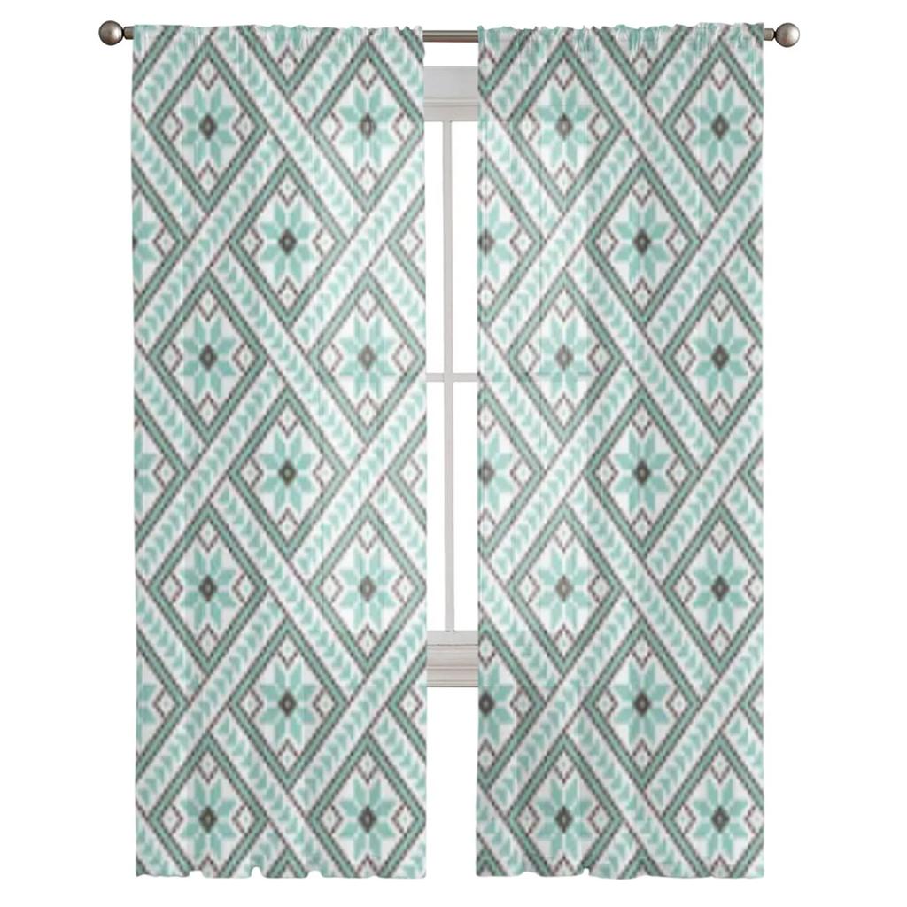 Ukrainian Ornament Sheer Curtains for Living Room Transparent Tulle Window Treatments Bedroom Kitchen Home Decor Veil Drapes