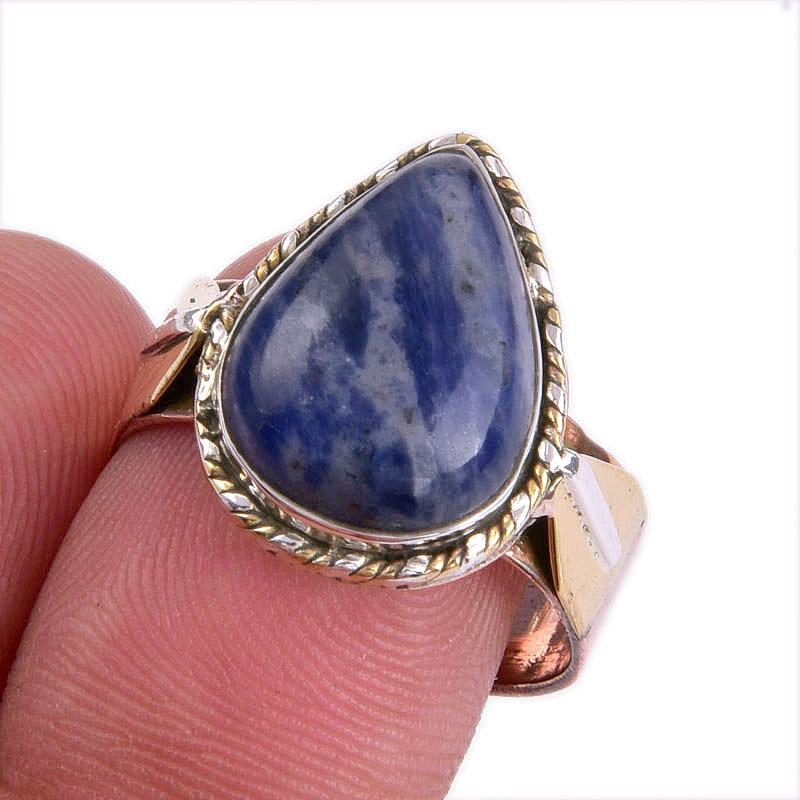 

Natural Sodalite Gemstone Two Tone 925 Sterling Silver Jewelry Ring S.8.5 P3a17
