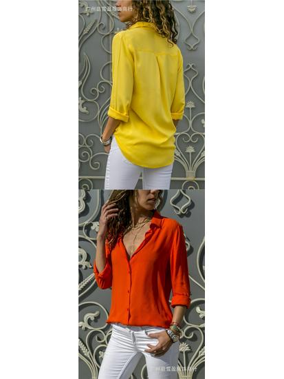 Women's Deep V Button-Up Chiffon Shirt - Long Sleeve, Autumn/Winter Collection