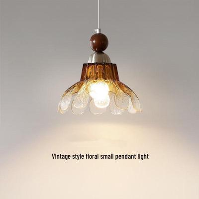 American Retro Solid Wood and Glass Pendant Light for Bedroom or Dining Room