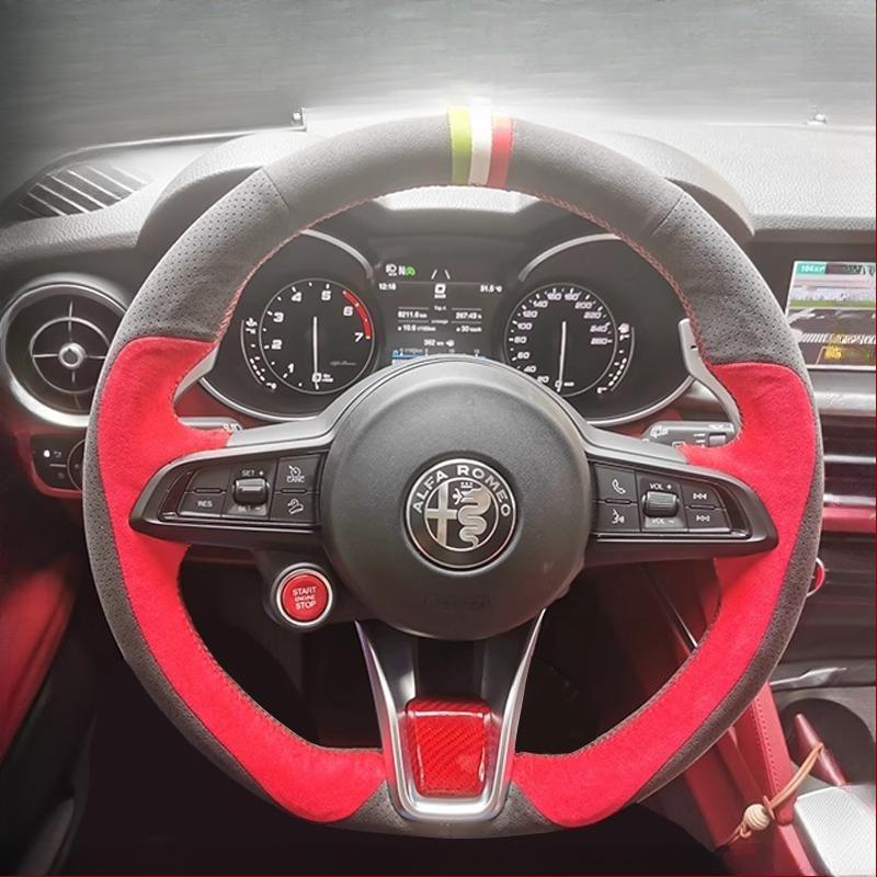 Husa Volan Auto Anti-Alunecare din Piele Suede Cusută Manual Pentru Alfa Romeo Stelvio Giulia - Piese Auto