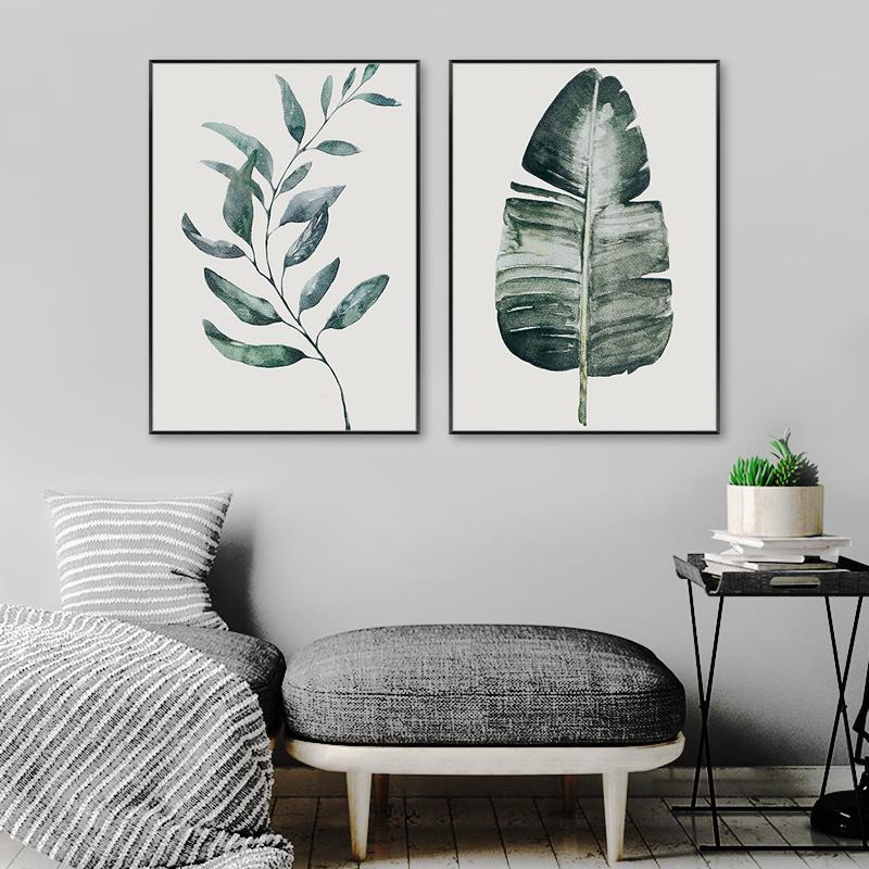 Nordic Minimalist Tropical Plants Poster Watercolor Leaves Canvas Painting Wall Art Picture for Modern Home Living Room Decor