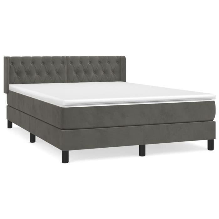VidaXL Lit à sommier tapissier et matelas Gris foncé 140x190cm Velours 3131136