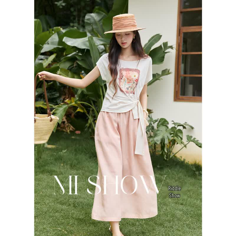 Mishow Women s Casual Printed T-shirt & Lyocell Skirt Set M