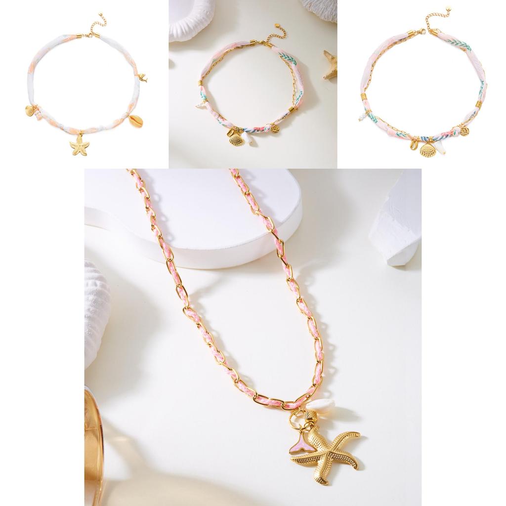 Beach Theme Necklace With Butterfly Bow Flower Starfish Umbrella For Women Summer Accessories