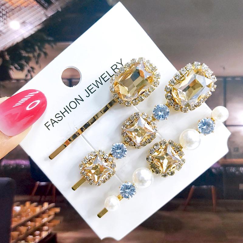 Neues Set Damen Haarspangen Schmuck Mode Kristall Haaraccessoires für Mädchen Luxus Perle Geometrische Haarspangen Nadeln Weihnachtsgeschenk