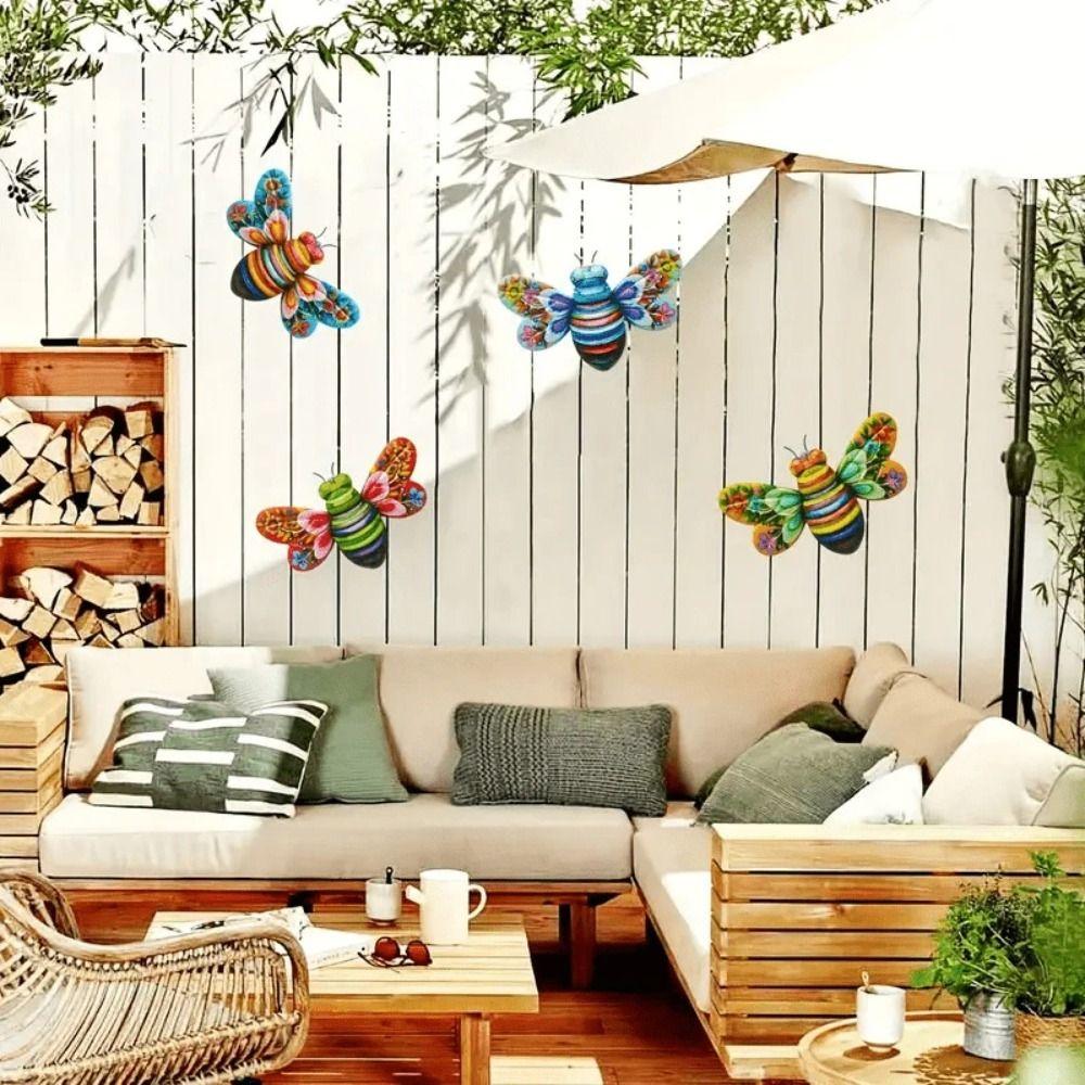Cute Wall Hanging Sculpture Creative Garden Statue Crafts Bee Wall Ornament  Outdoor