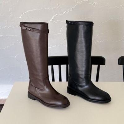 Melting Brown Women Casual Basic Line Belt Long Boots 2 Color