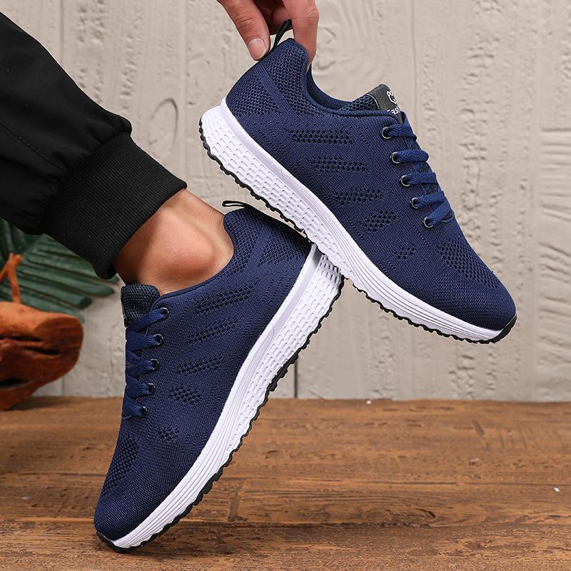 Men's Flat Bottomed Breathable Sneakers Summer Casual Lace Up Walking Comfortable Tennis Soft Sole Jogging Vulcanized Shoes