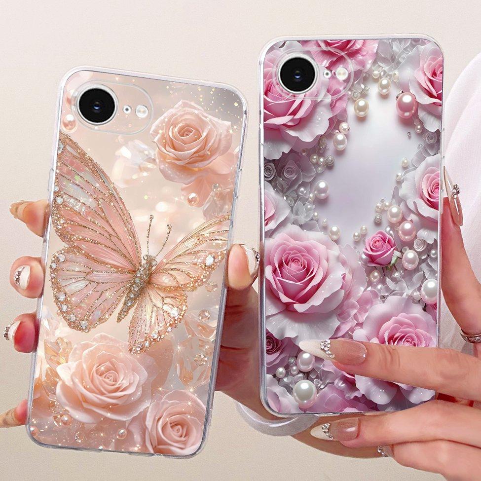 Transparent Cover For iPhone 16e Case Cute Kawaii Fashion Butterfly Funny Painted Casing A3212 A3409 A3410 A3408