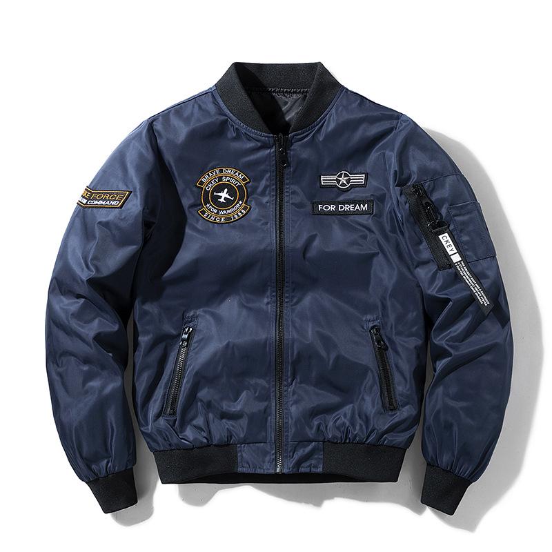 Reversible Spring & Autumn American Style Pilot Jacket with Embroidered Patches - Plus Size