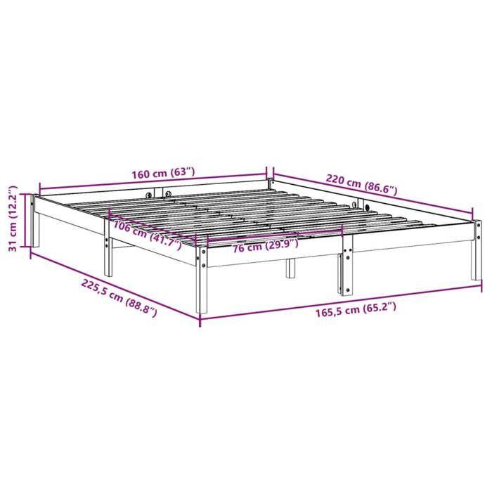 VidaXL Cadre de lit extra long sans matelas 160x220 cm bois massif pin, lit, meuble de chambre, lit en bois, lit double, 852423