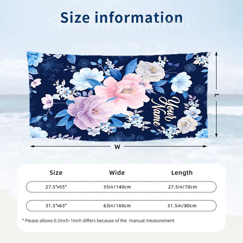 Floral Elegance Card 7 Theme Quick Dry Beach Towel Custom Name Text Print Large Sand Resistant Towel Beach Vacation