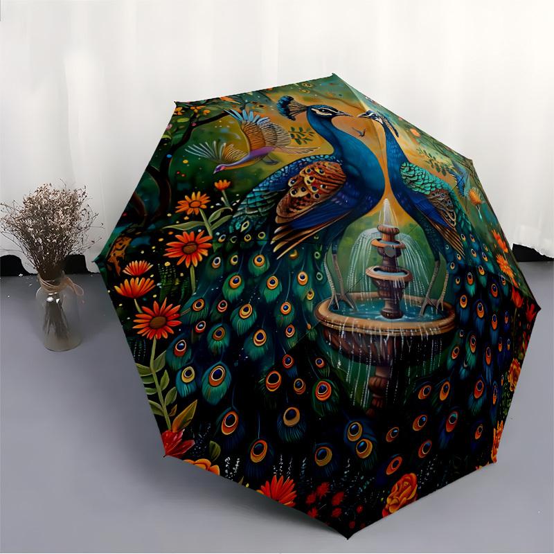 1pc Peacock Garden Artwork Automatic Folding Umbrella. casual outdoor accessory, for all seasons yy250924067