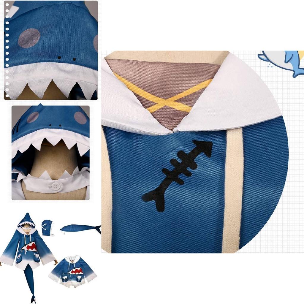 Get Hololive Gawr Gura Cosplay Costume Shark Jacket Outfit With Fish Tail Role Play