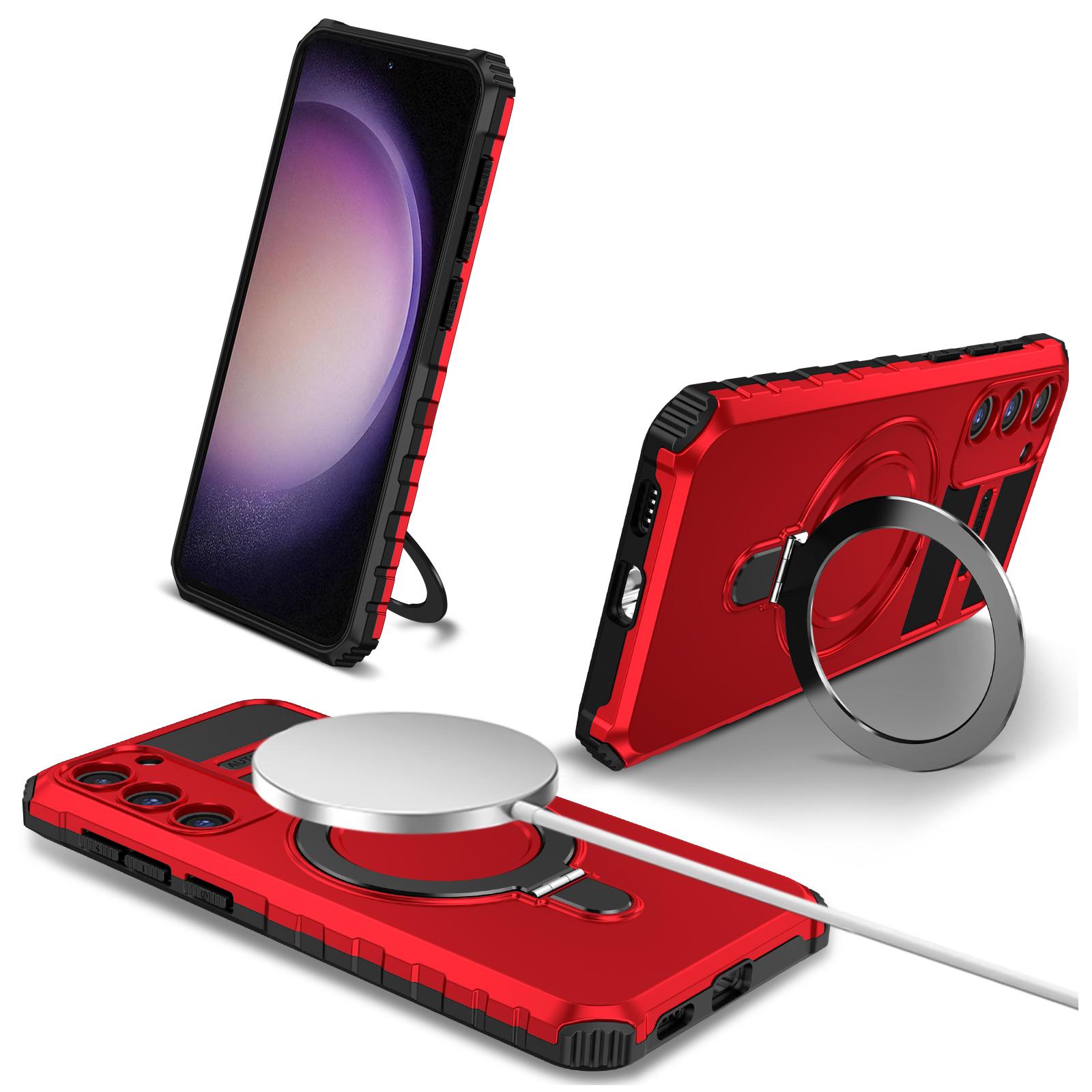 

For Samsung Galaxy S23 Case Compatible with MagSafe Kickstand PC+TPU Phone Cover Red