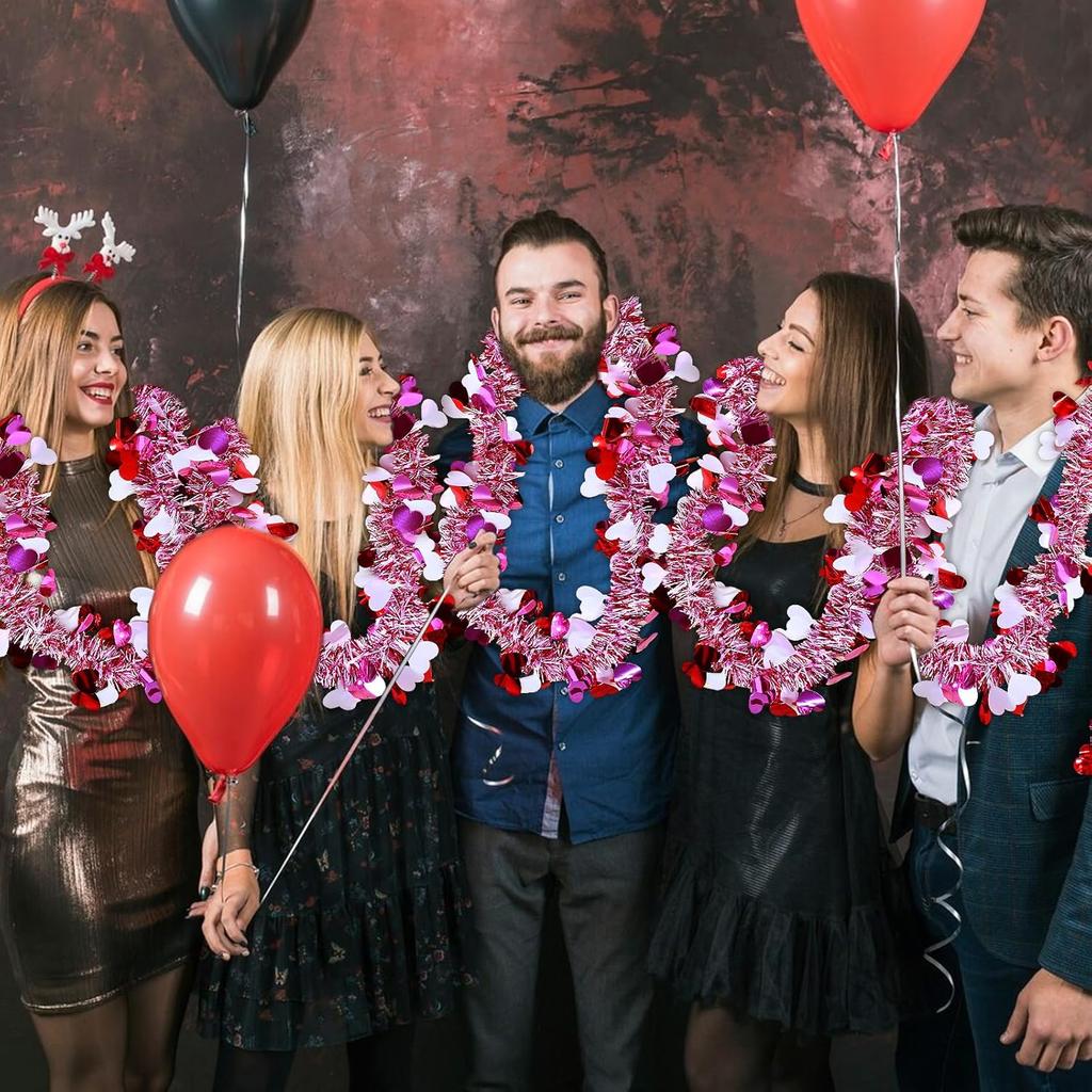 4 Strings Total 26.4 ft Valentines Tel Garlands - Each 6.6 ft Metallic Fringe Garland with Hearts Hanging Glitter Streamers for Wedding, Engagement,