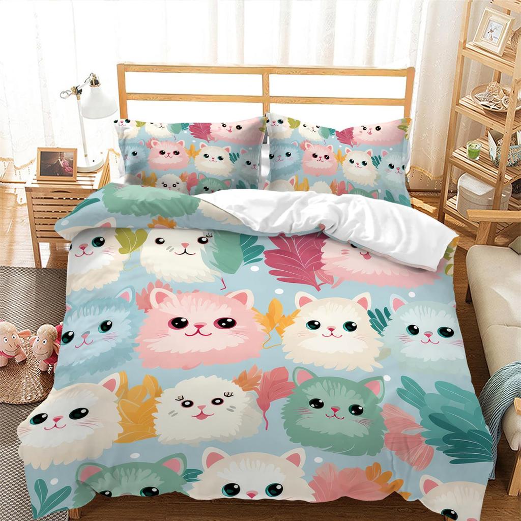 Cute Cat Down Comforter Set Bedding Set 3-piece Duvet Cover Set