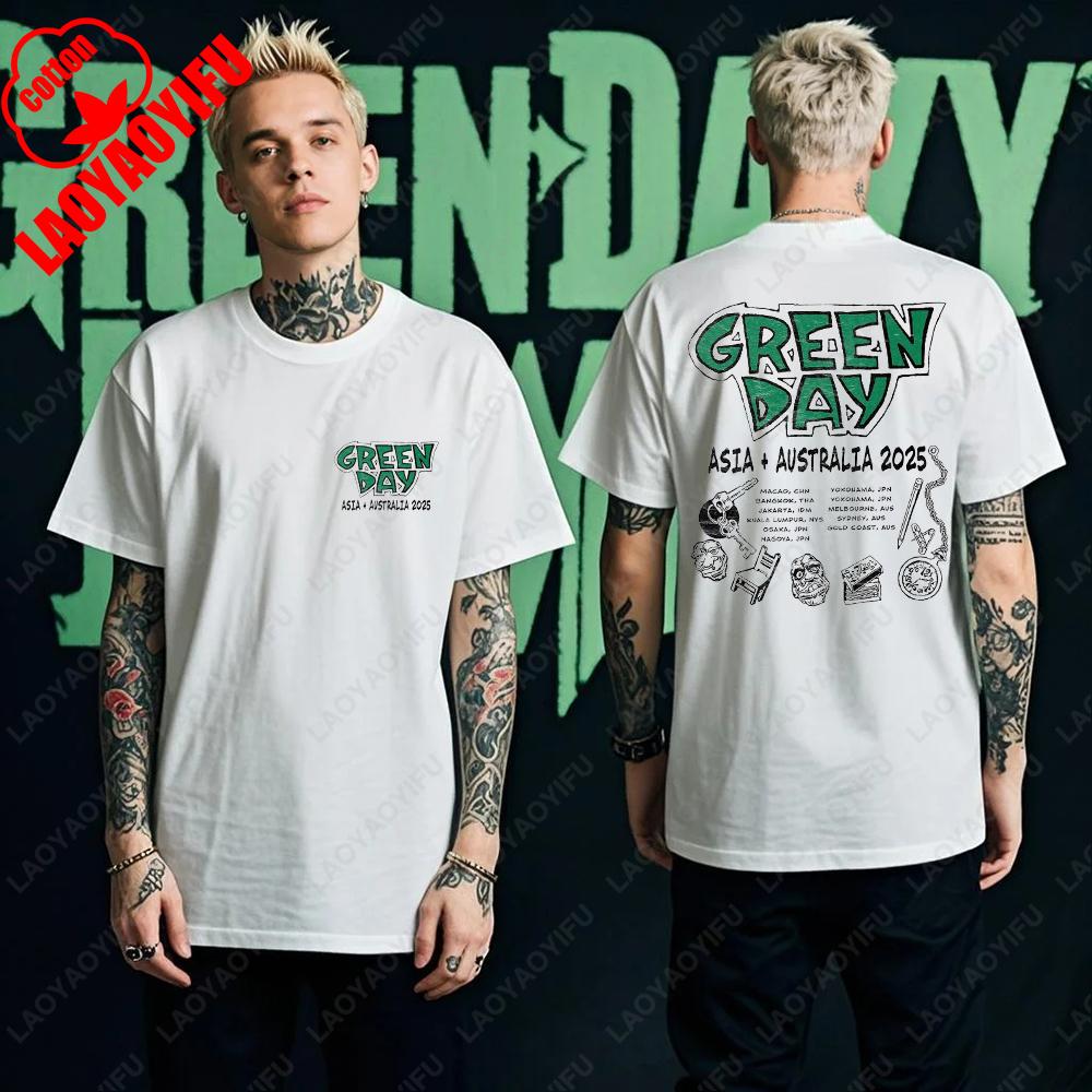 Green Day Tour 2025 Asia and Australia Tour Graphic T Shirts Summer Woman Man Fans High Quality Cotton Tshirt Music Festival