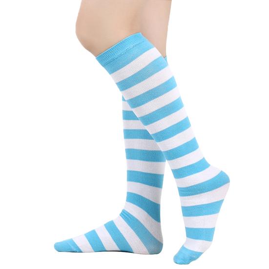 Women Striped Knee-high Socks Colorful Stretchy Knee-length Socks Ribbed Leg Warmers for Costume Party Street Daily Wear