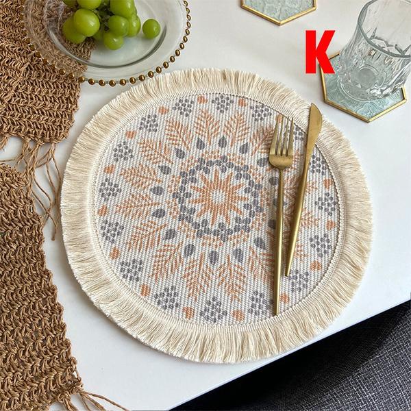Runde Tischsets, rundes Tischset mit Boho-Quasten für Esstisch, wärmeisolierendes Tischset für die Küche, 33 cm