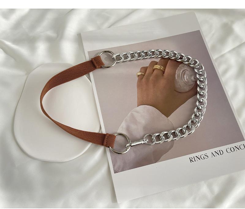Fashionable Women s Elastic Waist Belt With Chic Metal Chain For Dresses And Coats Camel Silver Chain