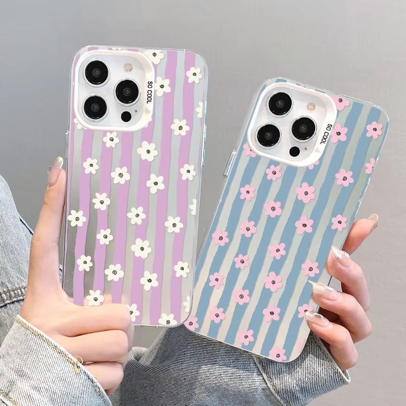 New Vertical Stripe Small Flowers Laser Phone Case For Samsung Galaxy S26 Ultra S23 S24 S25 S22 S21 S20 Plus FE A35 A55 Cover