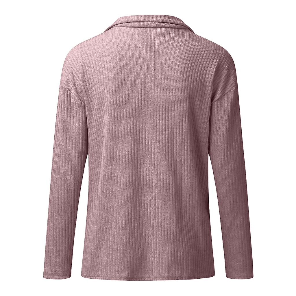 Women's  And Winter Casual Loose Solid Color Stitching Long-sleeved Stand Collar Half Zipper Pullover Knit Sweater Top