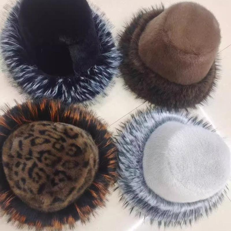 Ins Fluffy Plush Big Brim Bucket Hats For Women'S  Winter Faux Fur Thickened Warm Sun Hat Lady  New Fashion Luxury Furry Panama