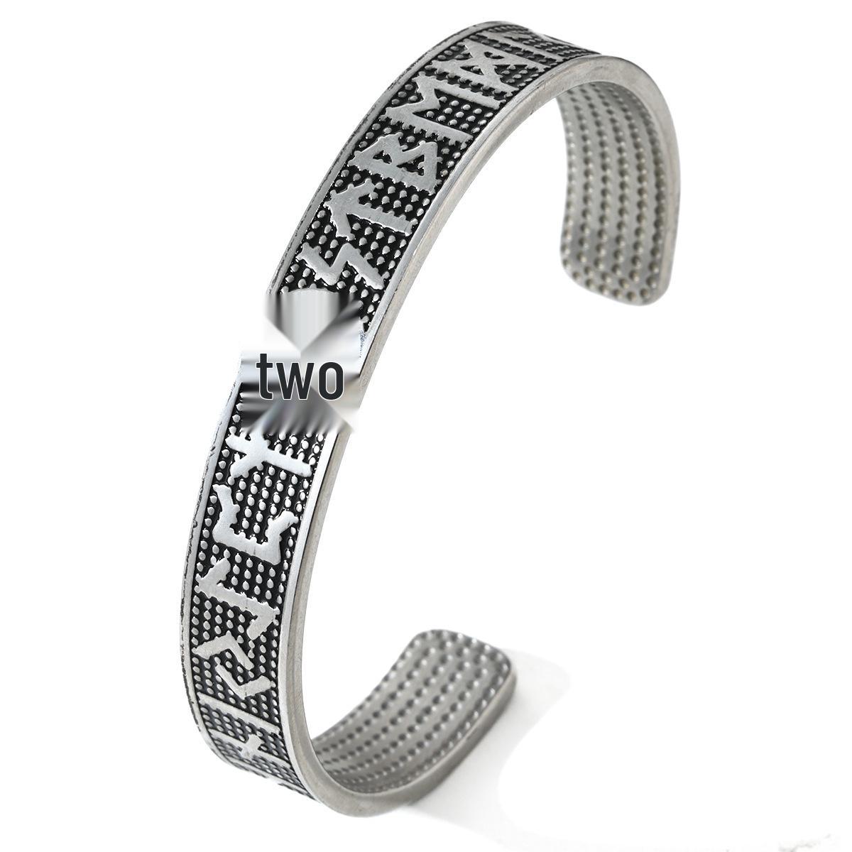 Men s Stainless Steel Viking Rune Cuff Bracelet with Triangle Design