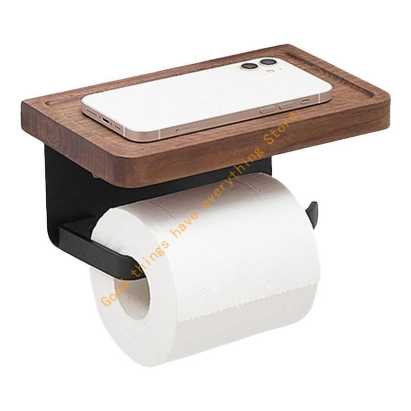 Space Saving Stainless Steel Bathroom Tissue Holder Walnut Shelf Wall Mount 55KF