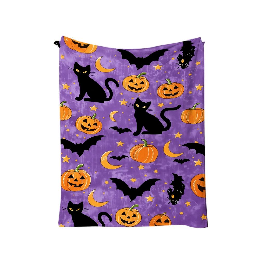 Halloween Flannel Throw Blanket with Pumpkin Print, 150*130cm, Soft Cozy Blanket for Couch Home Nap