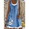 For Women Print Dress Summer Sleeveless Fake Two Piece Loose Casual Dresses Female O Neck Holiday Party Dress Vestidos