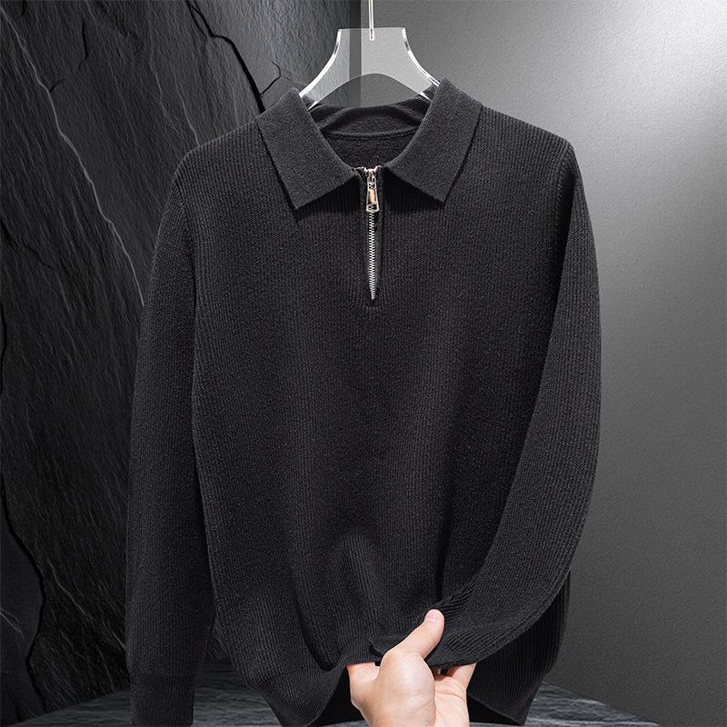 Men's Korean Style Slim Lapel Knit Pullover - Autumn/Winter Warm Base Layer for All Ages