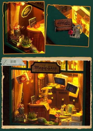 Moin Moin Dollhouse Miniature DIY Kit Set [English Instructions] Book-Shaped Green Magic Shop LED Light Paper Craft Bookends Book Town Bakery Classic