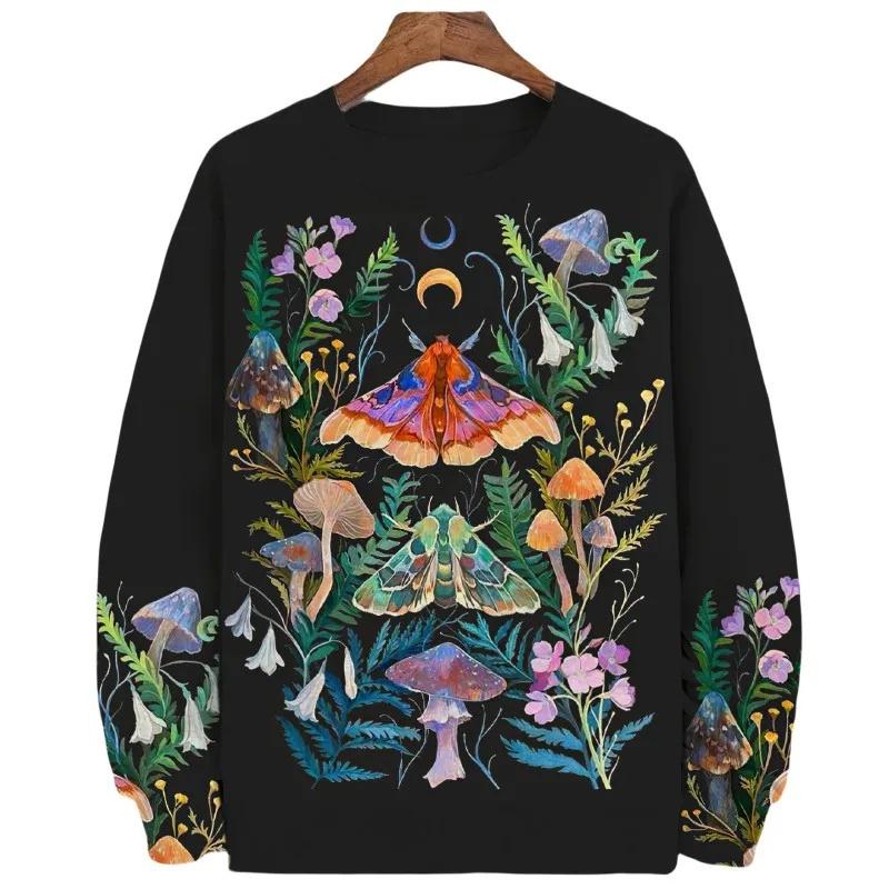 Autumn Winter Long Sleeved Top 3D Printed Women's Colorful Mushroom Print Fashionable Loose Daily Casual Pullover