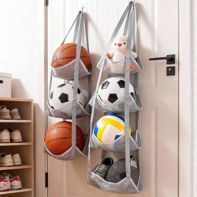 Foldable Multi-Layer Ball Storage Basket Household Basketball Storage Basket Doorway Storage Hanging Bag Multi-Functional Storage Rack