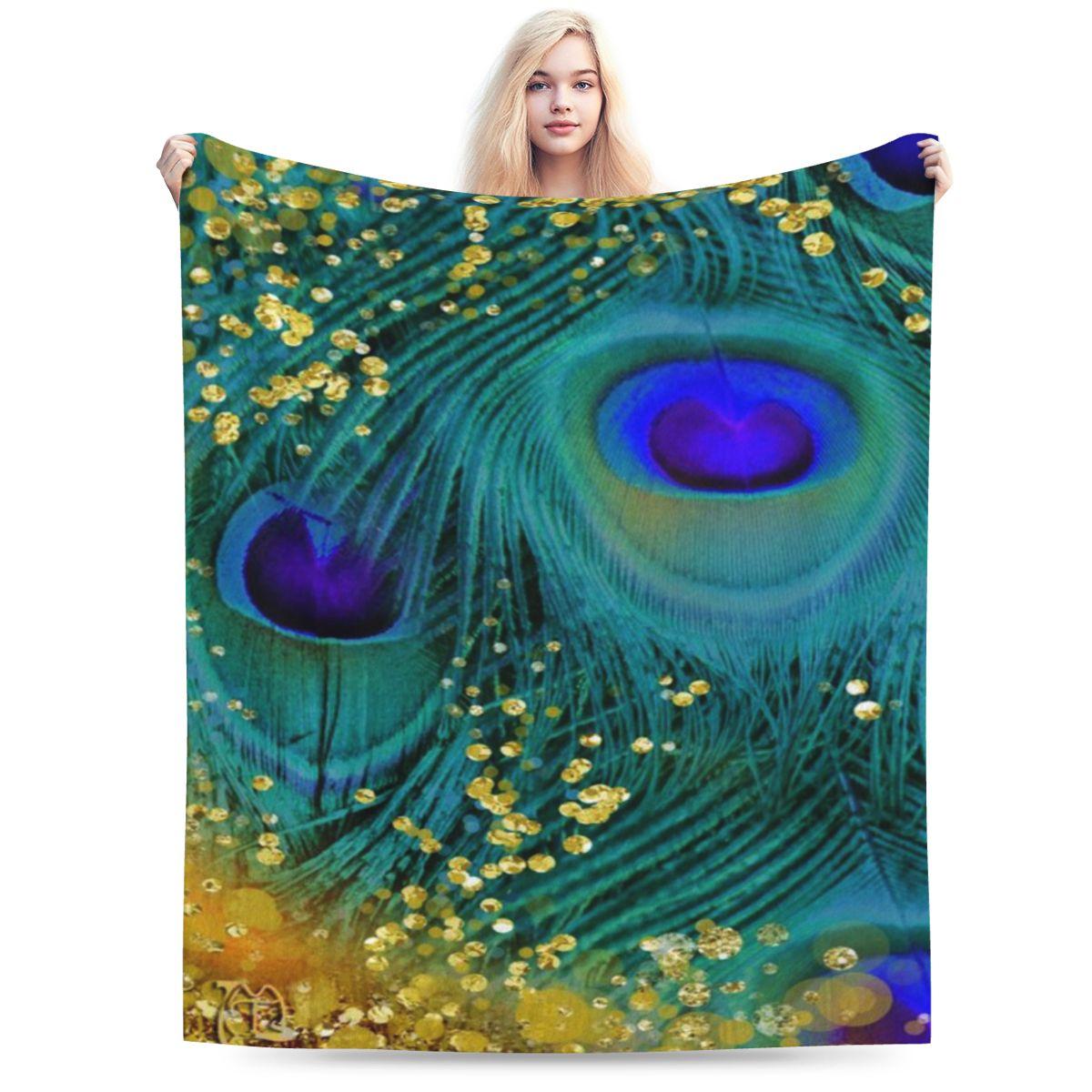 

Dreamy Peacock Feathers Teal And Purple Glimmering Gold Custom Comfortable Gift An UltraSoft Micro Fleece Blanket 75x100cm (30x40inch)
