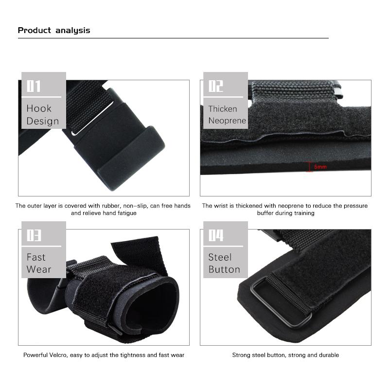 Ganci Sollevamento Pesi con Supporto Polso Cinghia per Mano Per Palestra Fitness Trazioni Guanti per Power Lifting Allenamento
