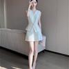 Fashion Diagonal Button Blazer Vest for Women Layered Office Wear Sleeveless Outwear Clothes