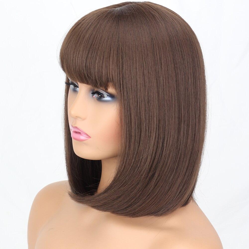 MISS WIG Kurze, glatte Bob-Perücke aus Kunstfaser mit Pony, Weiß, Rosa, Braun, Naturhaar für Damen, für den Alltag, Cosplay