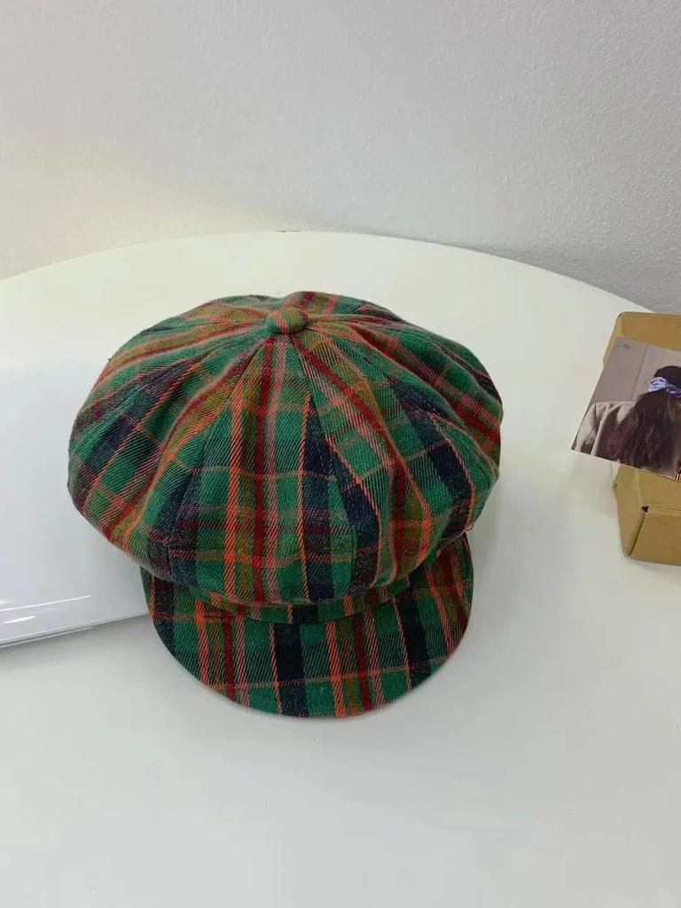 Vintage Plaid Newsboy Cap - 8-Panel British Baker Boy Hat for Women, Slimming Face Retro Flat Cap