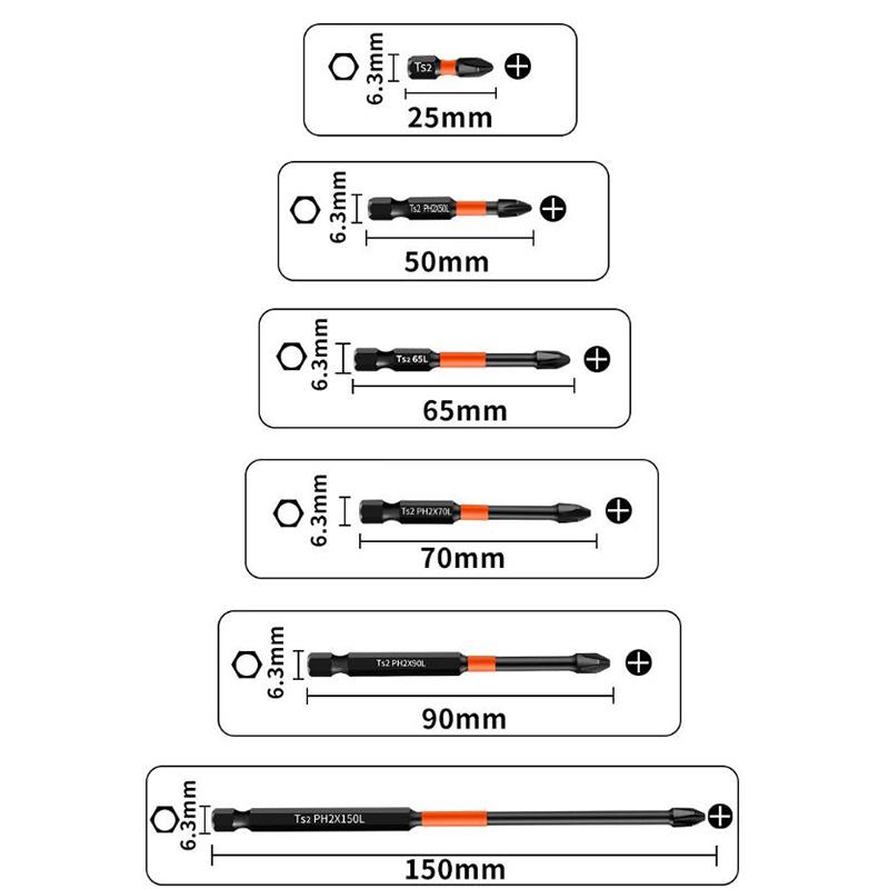 5/6Pcs Ph2 Anti-Slip Screwdriver Bit Set High Magnetic Screwdriver Bit Electric Drill Screwdriver Bit Anti-Slip 25Mm-150Mm